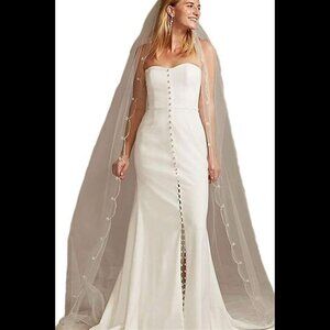 1Tier Silver Filigree Metallic Sequin Wedding Veil Cathedral Beaded Bridal Veil